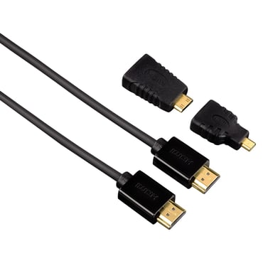 Câble HDMI haut débit avec Ethernet, 1,50 m + 2 Adaptateurs HDMI