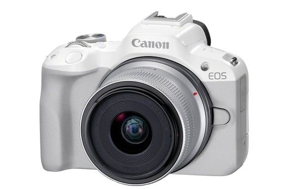 Canon EOS R50, White + RF-S 18-45mm F4.5-6.3 IS STM Kit MILC 24,2 MP CMOS 6000 x 4000 Pixeles Blanco