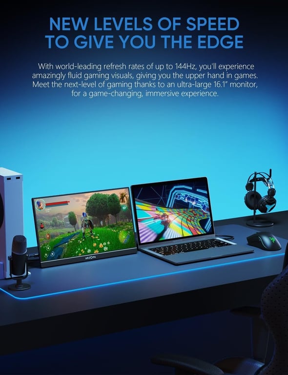 Ecran Portable ARZOPA Z1FC,16.1 Pouces 1920x1080 FHD 144 Hz,Moniteur Portable IPS  Noire - Neuf