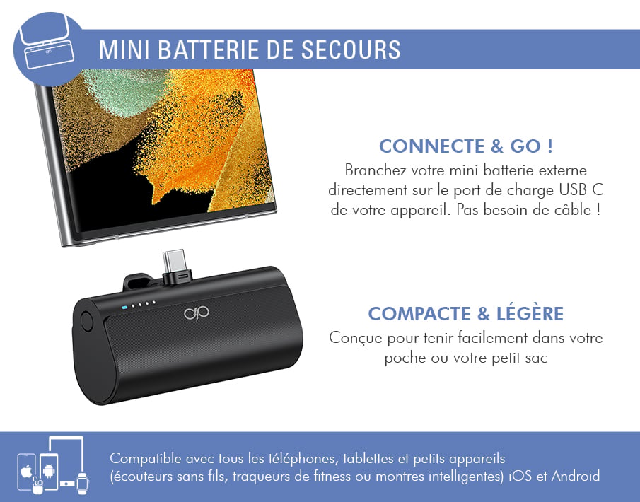Powerbank 5000 mAh PD avec Connecteur USB C Intégré et Indicateurs LED Neuf - vue 3