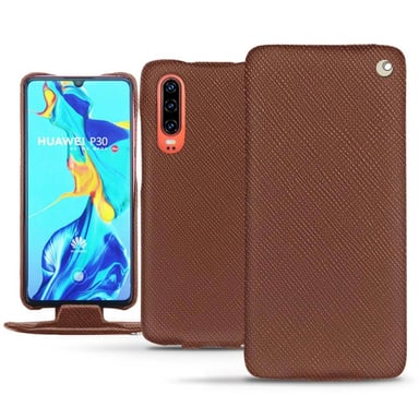 Funda de piel Huawei P30 - Solapa vertical - Marrón - Piel saffiano