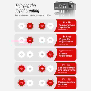 H10A Noir - Machine à café expresso semi-automatique à température réglable 20 bars