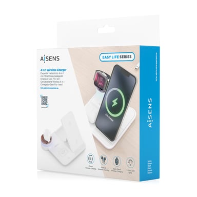 AISENS ASCH-15W4WC061-W chargeur d'appareils mobiles Casques, Smartphone, Smartwatch Blanc USB Recharge sans fil Intérieure