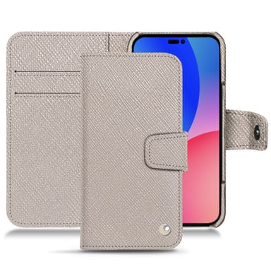 Funda de piel Apple iPhone 14 Pro Max - Solapa billetera - Gris - Piel saffiano