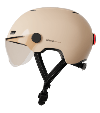 Cosmo Fusion+ Taille M, Sable - Casque avec éclairage Vélo Arrière Intelligent et Connecté - Assurance Individuelle ALLIANZ offerte durant 1 an