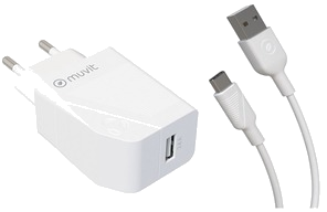 Muvit For Change Pack Chargeur Secteur 12W+Cable Usb C 1.2M Blanc