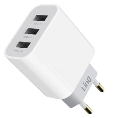 Chargeur Secteur Triple USB Puissance 15.5W Format Compact Blanc