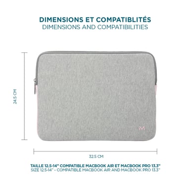 Housse à Mémoire de Forme pour Ordinateur 12.5-14'', Pochette Protection PC/Notebook Compatible MacBook Air/Pro 13.3'', Intérieur Doux, Gris/Rose