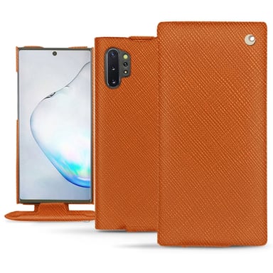 Housse cuir Samsung Galaxy Note10+ - Rabat vertical - Orange - Cuir saffiano