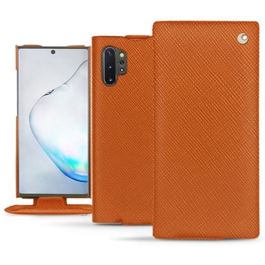 Housse cuir Samsung Galaxy Note10+ -  - Orange - Cuir saffiano