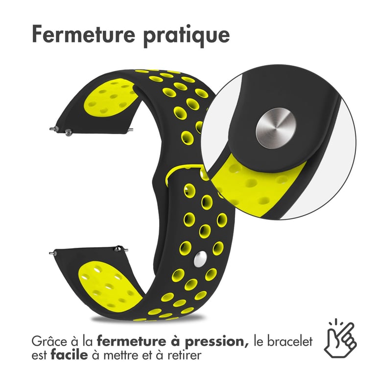 imoshion Bracelet sport en silicone - Connexion universelle 22 mm - Black & Neon Yellow - Neuf