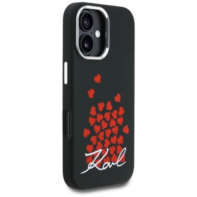 Cover Karl Lagerfeld in silicone con logo « Heart Sign » e MagSafe per iPhone 16, nera