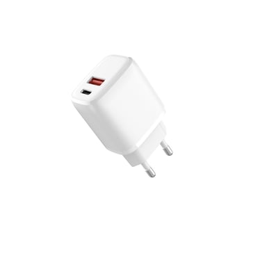 Cargador de red de 2 salidas 1 USB A y 1 USB C Capacidad total 3A - 20W - blanco