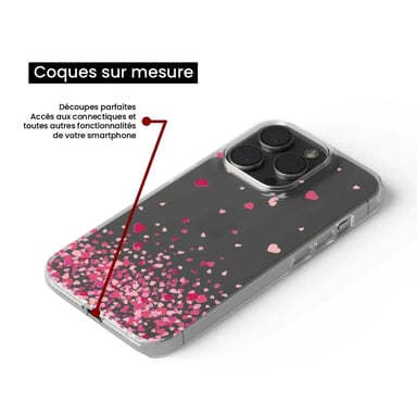 Coque en silicone - Compatible Xiaomi Redmi 13C 4G - design confettis de coeurs rose