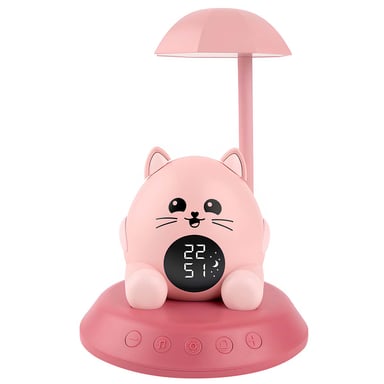 Réveil Enfant Chat Rétroéclairé avec Veilleuse Musicale et Affichage Digital Rose
