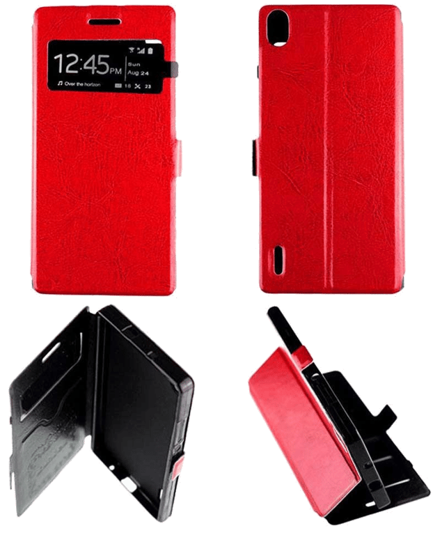 Etui Folio compatible Rouge Huawei Ascend P7