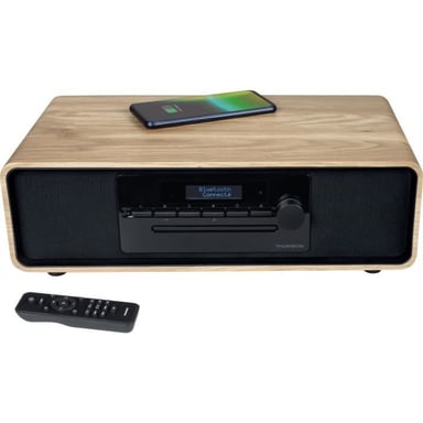 Sistema Micro Bluetooth - THOMSON - Legno/Nero - FM/DAB+/CD/MP3/USB/Induzione, 75W, Display LCD, Telecomando, Alimentazione 230V