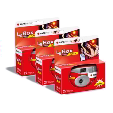 AGFA PHOTO 601020 - Appareil Photo Jetable LeBox Flash, 27 photos, Objectif Optique 31 mm - Gris et Rouge