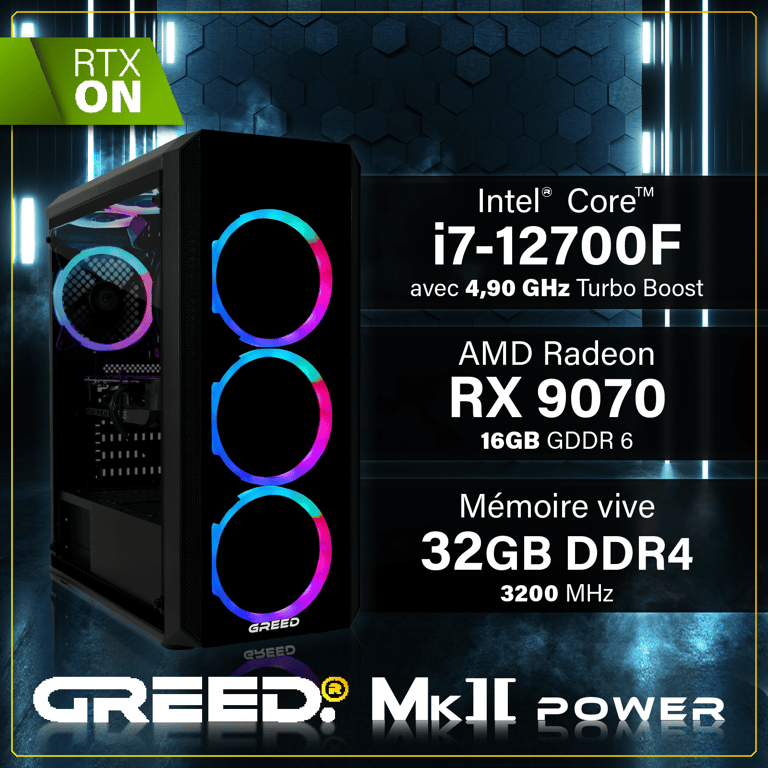 MK2 Power - PC Gamer - Intel Core i7 12700F - AMD Radeon RX 9070 - Rapide Bureau PC Gaming - 4K & Raytracing avec 32 GO RAM DDR4 - 1 TO SSD - Ordinateur avec WiFi + Windows 11 Pro - Neuf
