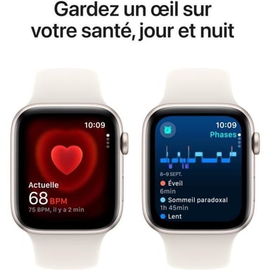 Watch SE 2 (GPS + 4G), boitier en aluminium Lumière stellaire de 44 mm avec boucle en caoutchouc Sport M/L, Lumière stellaire