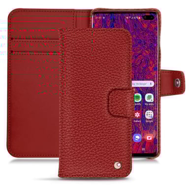 Funda de piel Samsung Galaxy S10 5G - Solapa billetera - Rojo - Piel granulada