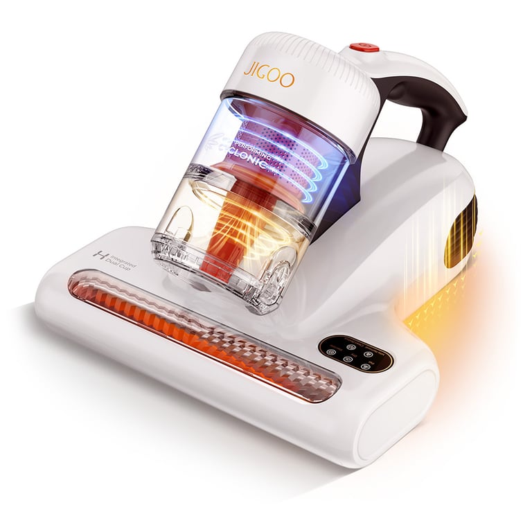 Aspirateur Anti acariens JIGOO J200 Aspirateur de Matelas avec Double Cuve Intégrée Aspiration 13KPa Lampe UV Air Chaud 60? Affichage LED Neuf