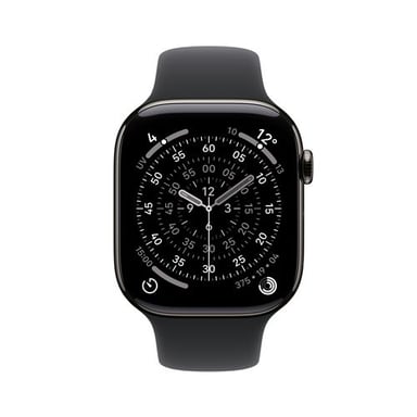 Watch Series 11 (2025) GPS + Cellulaire Boitier de 46mm en Titane Ardoise avec bracelet sport, Noir - S/M