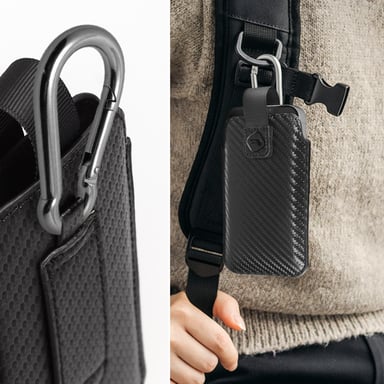 Housse Ceinture Smartphone Effet Carbone Languette Pull-Up Taille M Forcell Noir