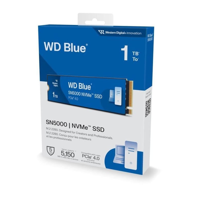 Western Digital Blue SN5000 1 To M.2 PCI Express 4.0 NVMe - Neuf