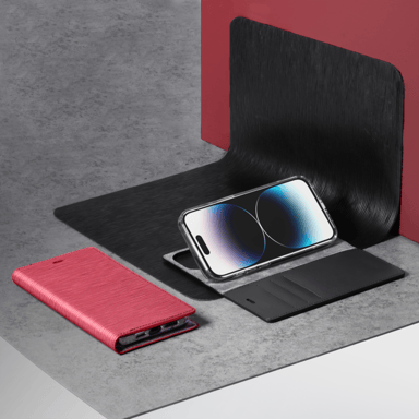 Diarycase 2.0 Custodia a conchiglia in vera pelle con supporto magnetico per Apple iPhone 14 Pro, rosso bordeaux