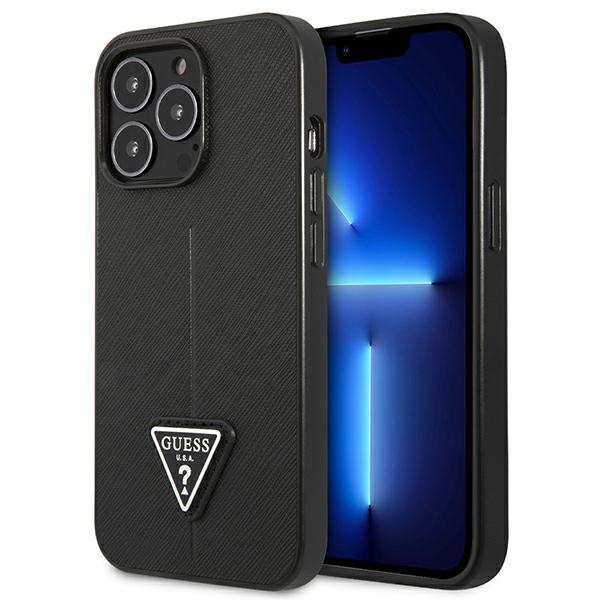 Guess Saffiano Triangle Logo Case - Coque pour iPhone 14 Pro (Noir) - 3666339065386