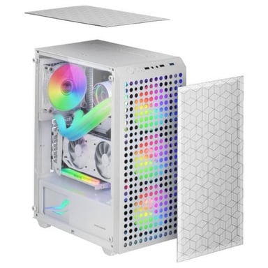 Mars Gaming MC-MAG, Caja Gaming ATX, Ventana Lateral Completa Cristal Templado, Doble Rejilla Magnética Antipolvo Frontal + Superior, 3x Ventiladores FRGB 120mm, Refrigeración Líquida 360mm, Blanco