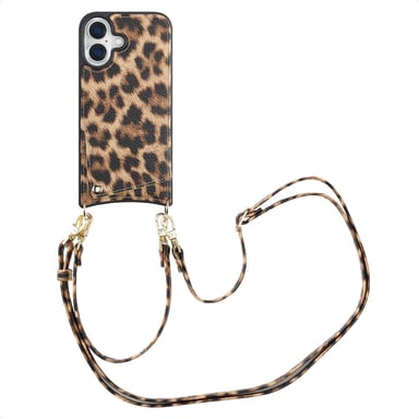 Selencia Coque de télephone Nova avec cordon et porte-cartes pour Apple iPhone 16 - Leopard