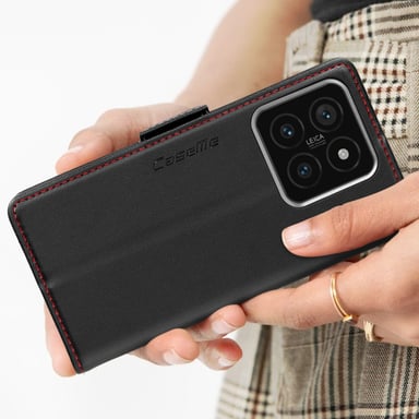 CaseMe Funda con cierre para Xiaomi 14 Solapa para tarjetero y Soporte Negro