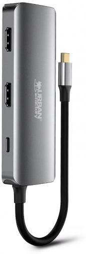 Hub USB C Urban Factory 7 en 1 avec 3 USB A 2 HDMI 4K 60Hz 1 RJ45 1 USB C PD