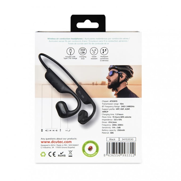 DCU Advance Tecnologic 34153530 Cuffie con archetto wireless USB Type-C Bluetooth Nero