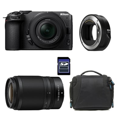 NIKON Z30 + Z 16-50 + Z 50-250 + Bolsa + Tarjeta SD de 8 GB + Adaptador FTZ II