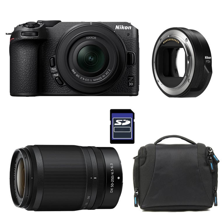 NIKON Z30 + Z 16 50 + Z 50 250 + Sac + Carte SD 8 Go + Adaptateur FTZ II Neuf