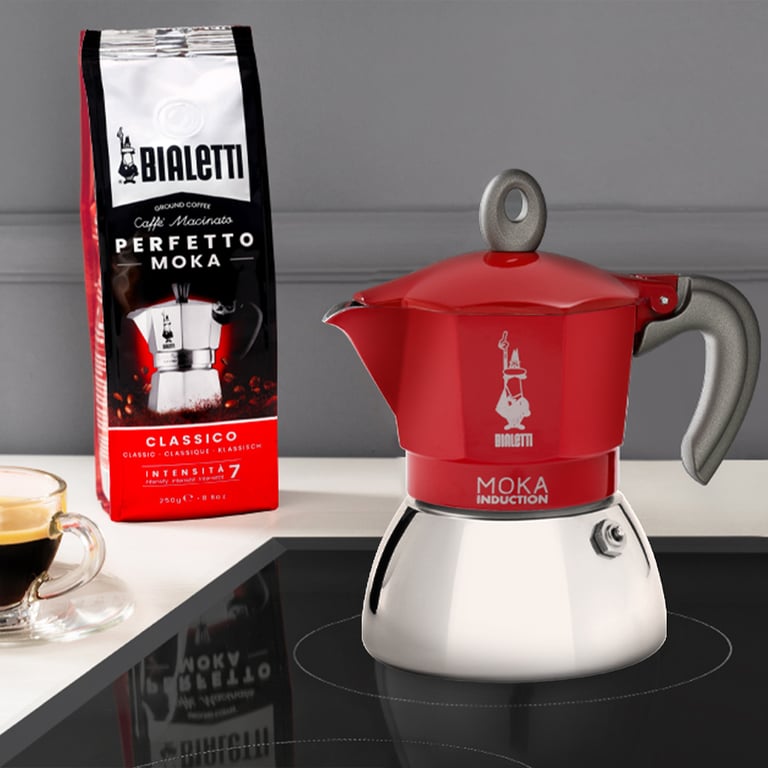 Bialetti Moka induction Cafetière à moka 0,1 L Rouge, Argent - Neuf