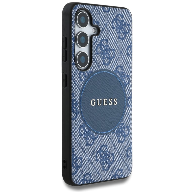 Étui Guess 4G Round Patch Classic Logo MagSafe pour Samsung Galaxy S25 bleu - Neuf