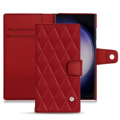 Housse cuir Samsung Galaxy S23 Ultra -  - Rouge - Cuir lisse couture
