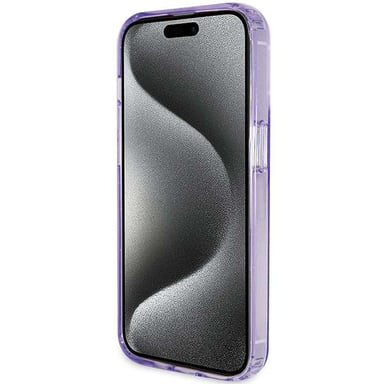 Custodia Guess per iPhone 15 Pro Max 6,7'' viola Custodia rigida Ring Stand Script Glitter MagSafe