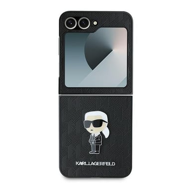 Funda Karl Lagerfeld para Samsung Z Flip6 F741 negra Saffiano Monogram Ikonik Pin