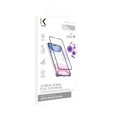 Protection d'écran antibactérienne en verre trempé ultra-résistant (100% de surface couverte) pour Apple iPhone 14 Pro, Noir