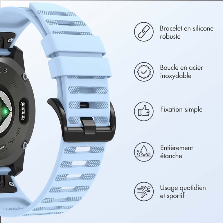 imoshion Bracelet QuickFit® Stripe en silicone - Connexion Garmin 22 mm - Bleu clair - Neuf