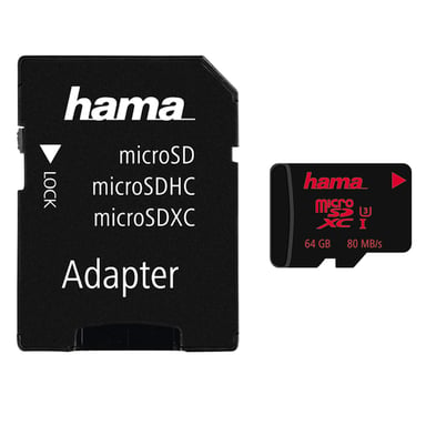 Tarjeta microSDXC de 64 GB UHS Speed Class 3 UHS-I 80 MB/s + adaptador para fotos