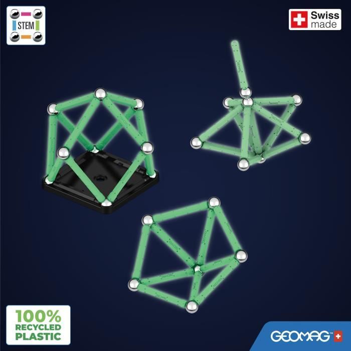 Geomag Glow 25 Pièces Jeu de Construction Magnétique Phosphorescent pour Enfants dès 100% Plastique Recyclé Brille dans Le Jeux Aimantés STEM Fabrication Suisse - vue 10