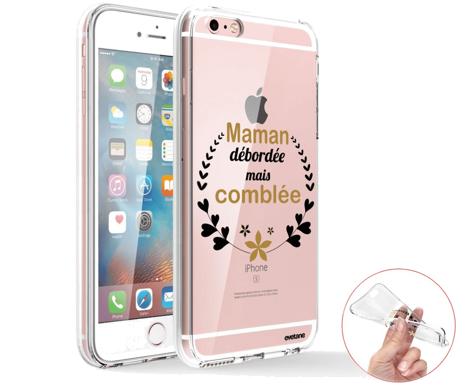 Evetane Coque Apple iPhone 6l6S 360 intégrale transparente Motif Maman débordée Tendance
