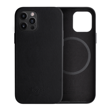 Coque magnétique en cuir véritable artisanal pour Apple iPhone 12 Pro Max, Minuit Noir