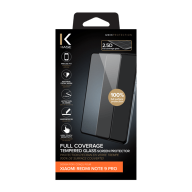 Protezione dello schermo in vetro temperato (100% di copertura della superficie) per Xiaomi Redmi Note 9 Pro, nero